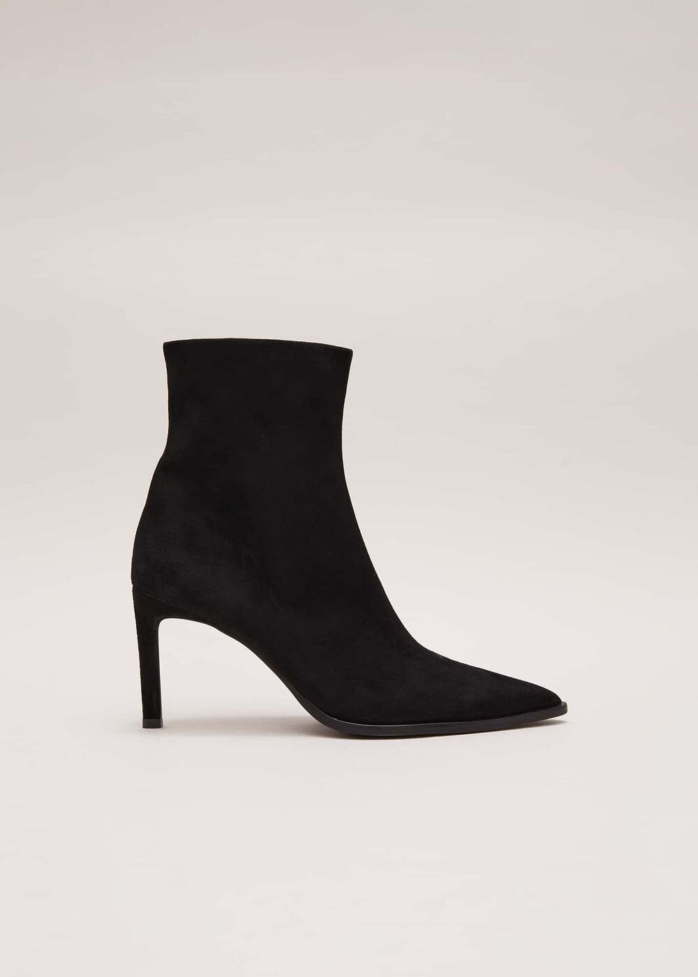 Black Suede Ponited Heeled Boots Black