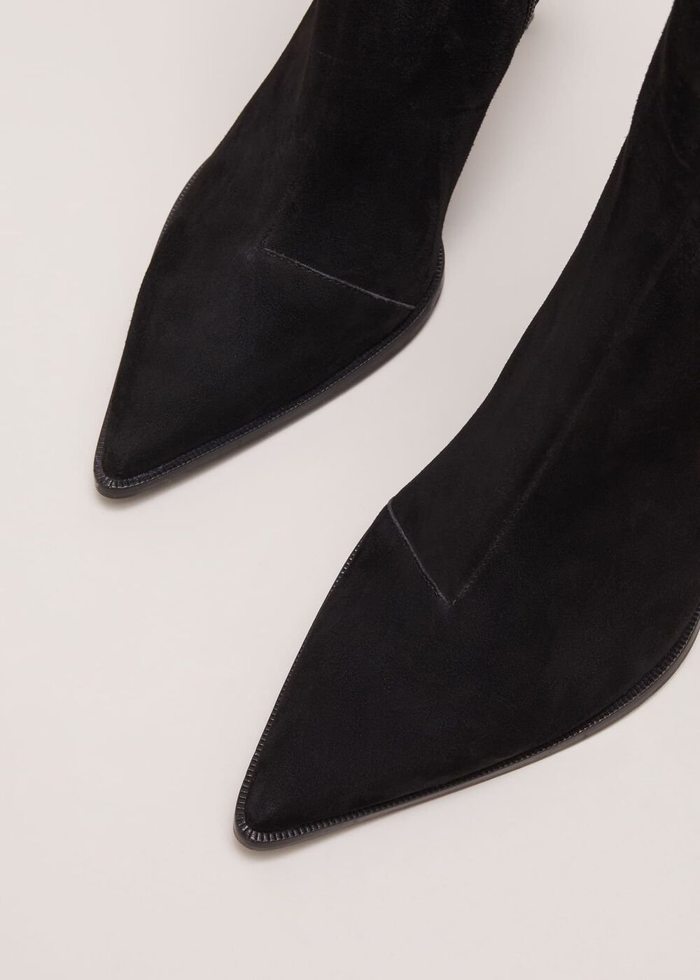 Black Suede Ponited Heeled Boots Black