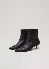 Black Leather Kitten Heel Boot Black