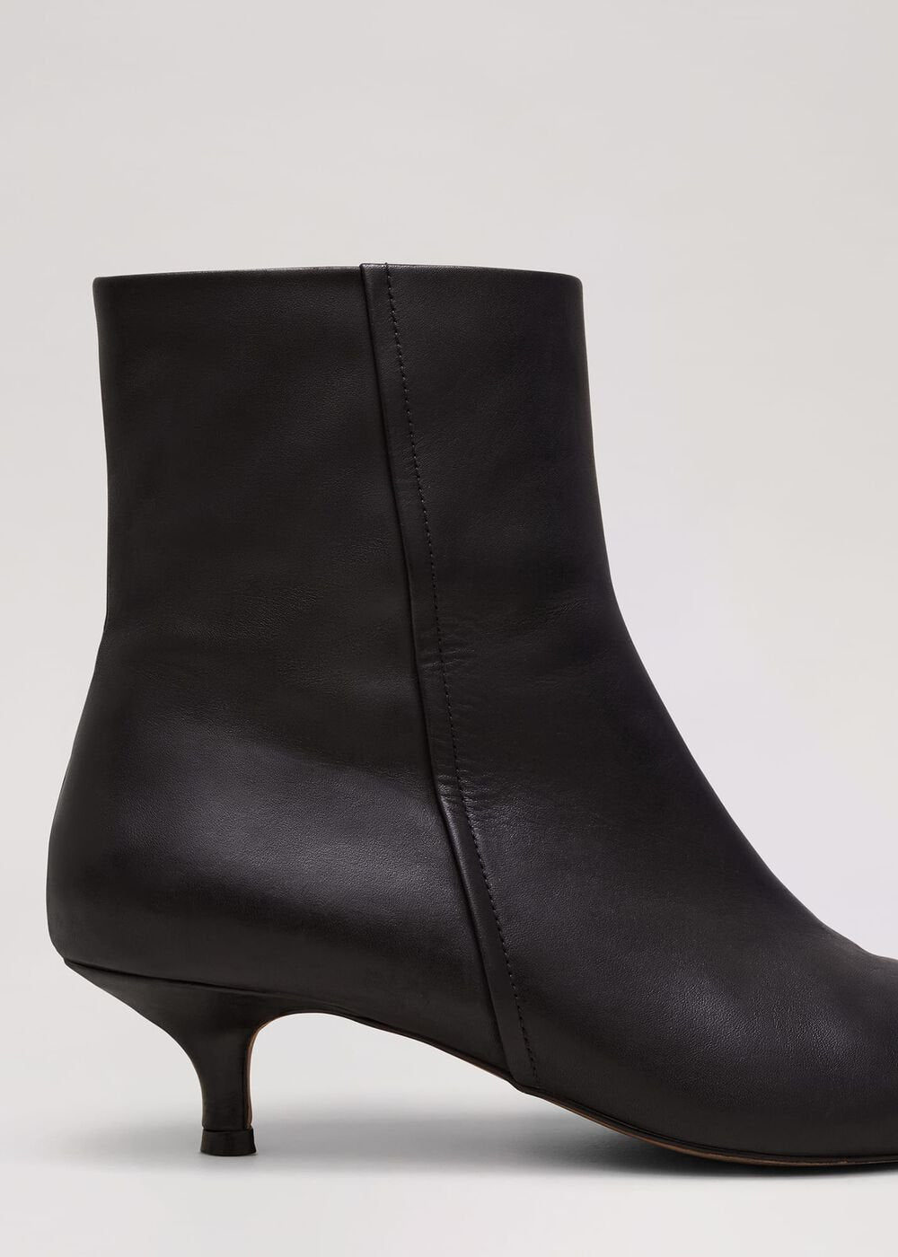 Black Leather Kitten Heel Boot Black
