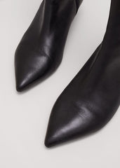 Black Leather Kitten Heel Boot Black
