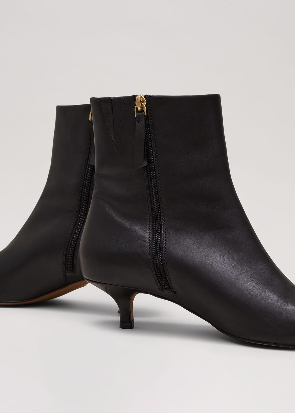 Black Leather Kitten Heel Boot Black