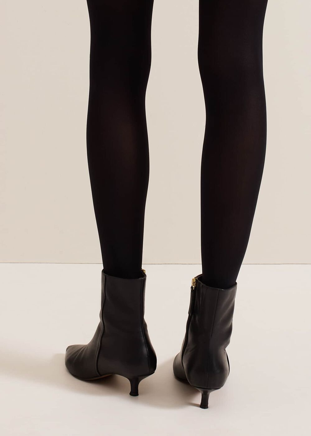 Black Leather Kitten Heel Boot Black
