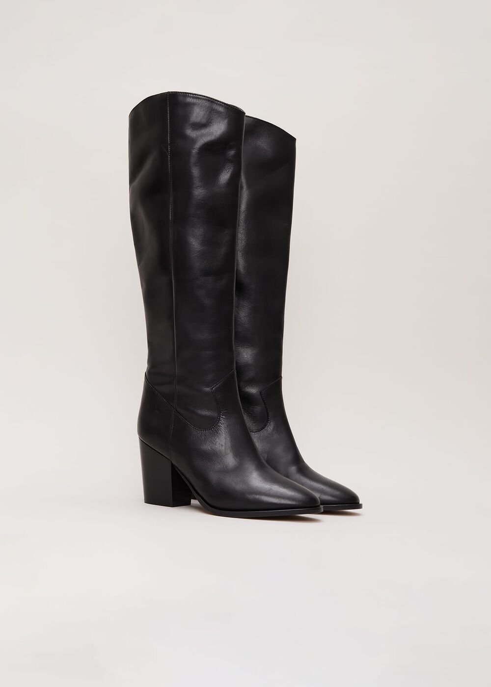 Black Leather Western Knee Boot Black