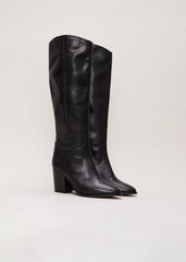 Black Leather Western Knee Boot Black