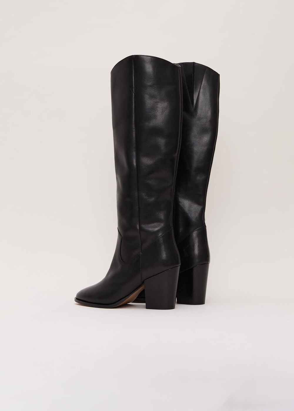 Black Leather Western Knee Boot Black
