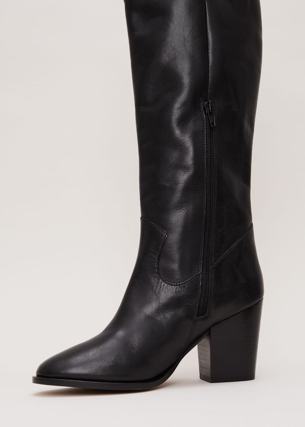 Black Leather Western Knee Boot Black