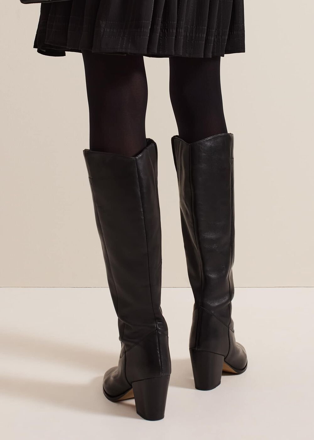 Black Leather Western Knee Boot Black