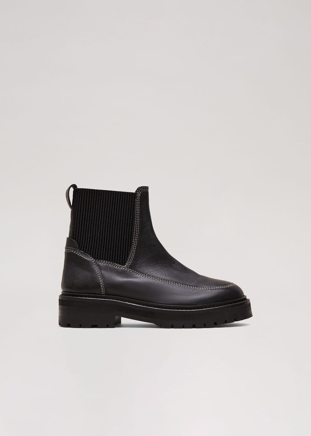 Black Feature Stitch Chunky Chelsea Boot Black