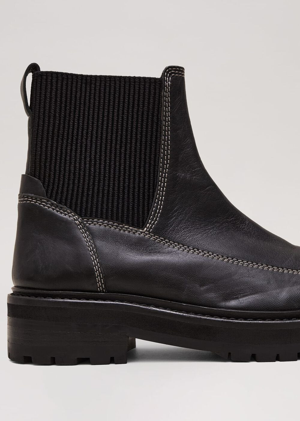 Black Feature Stitch Chunky Chelsea Boot Black