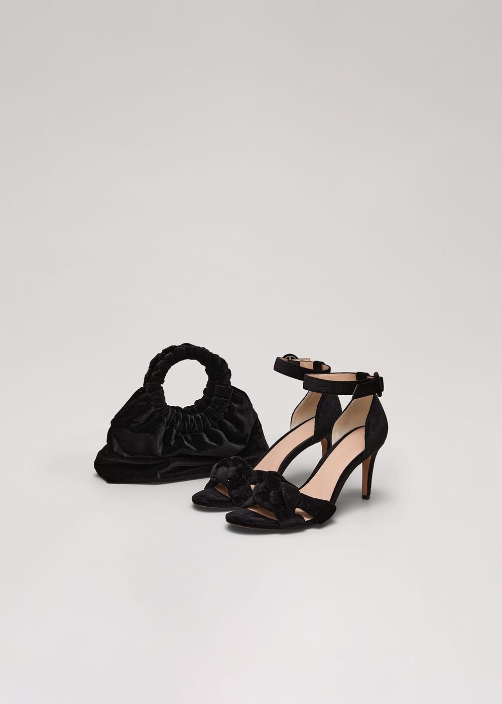 Black Velvet Plaited Strappy Sandal Black