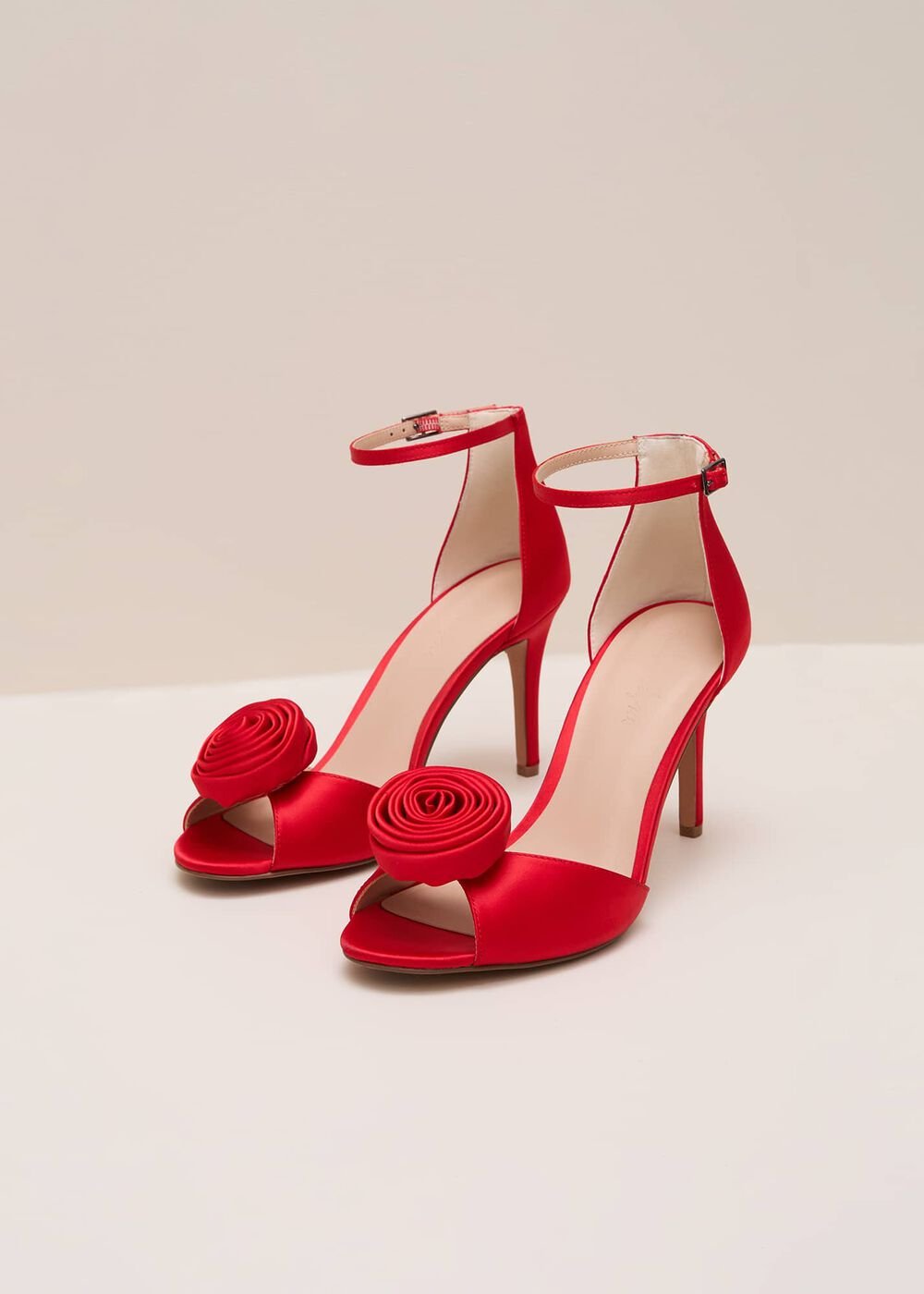Red Satin Corsage Flower Sandal Red