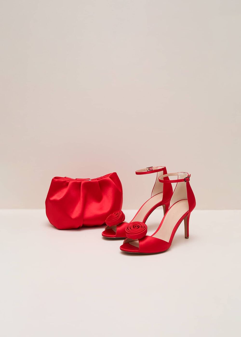 Red Satin Corsage Flower Sandal Red