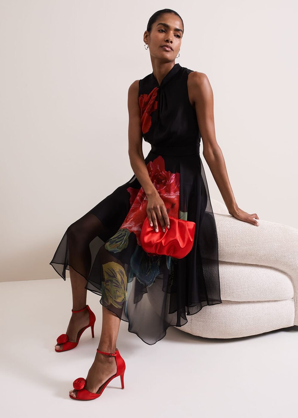 Red Satin Corsage Flower Sandal Red