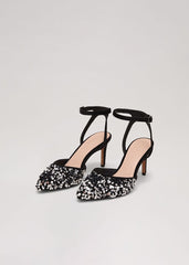 Velvet & Sequin Pointed Ankle Strap Shoe Multi-Coloured