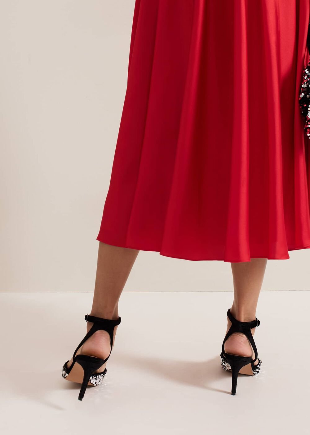 Velvet & Sequin Pointed Ankle Strap Shoe Multi-Coloured