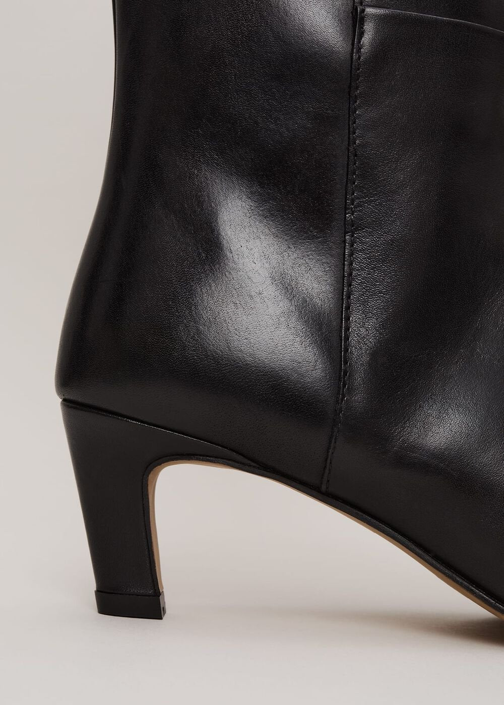 Black Leather Kitten Heel Knee Boot Black