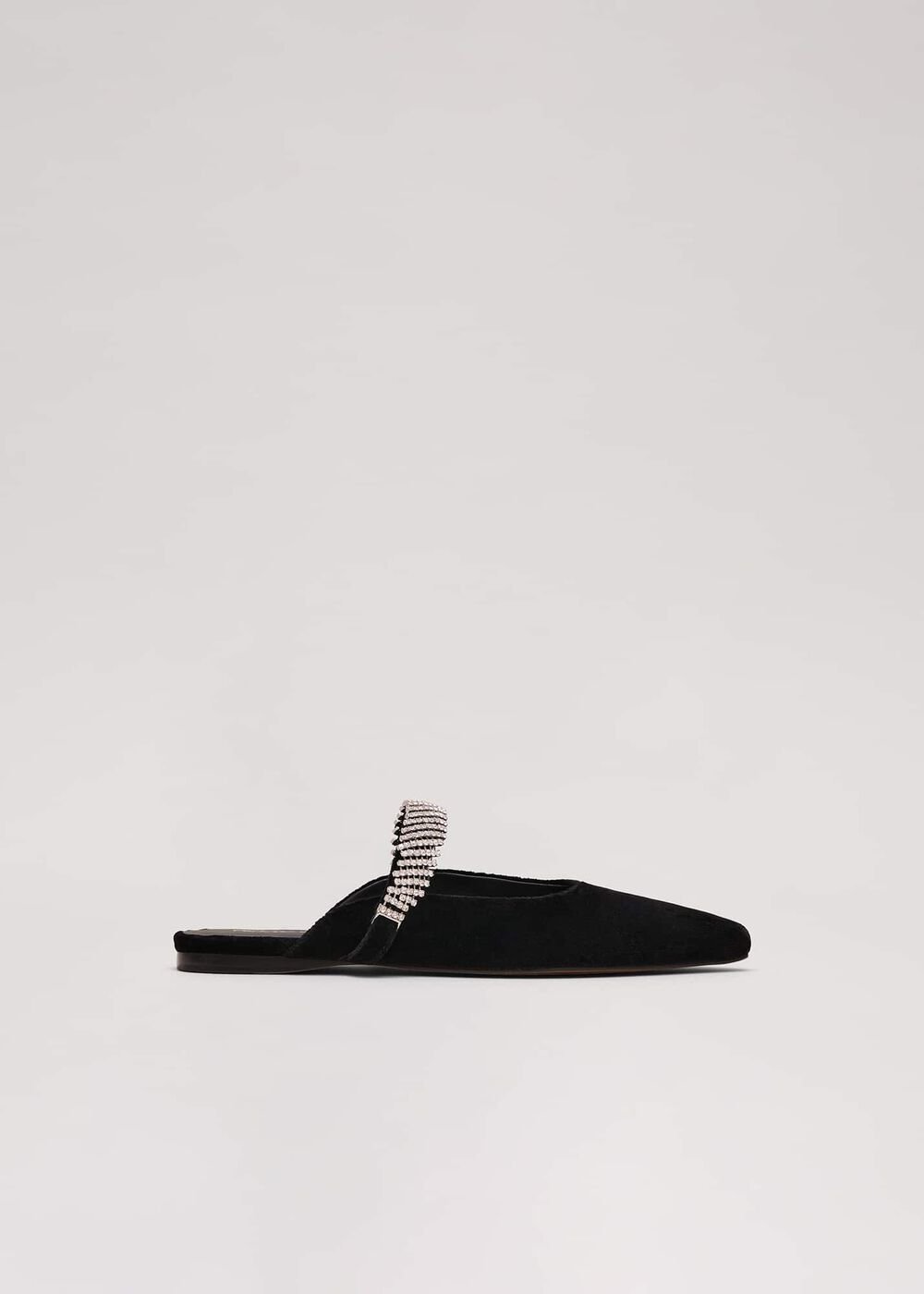 Black Velvet Sparkle Flat Mule Black