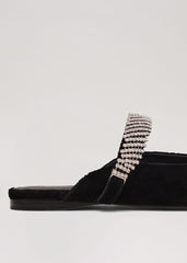 Black Velvet Sparkle Flat Mule Black