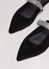 Black Velvet Sparkle Flat Mule Black