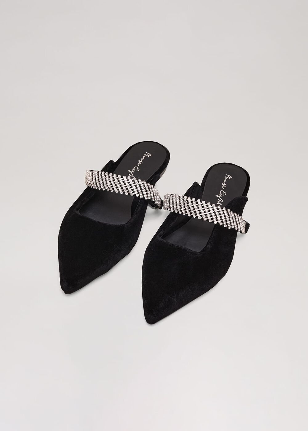 Black Velvet Sparkle Flat Mule Black