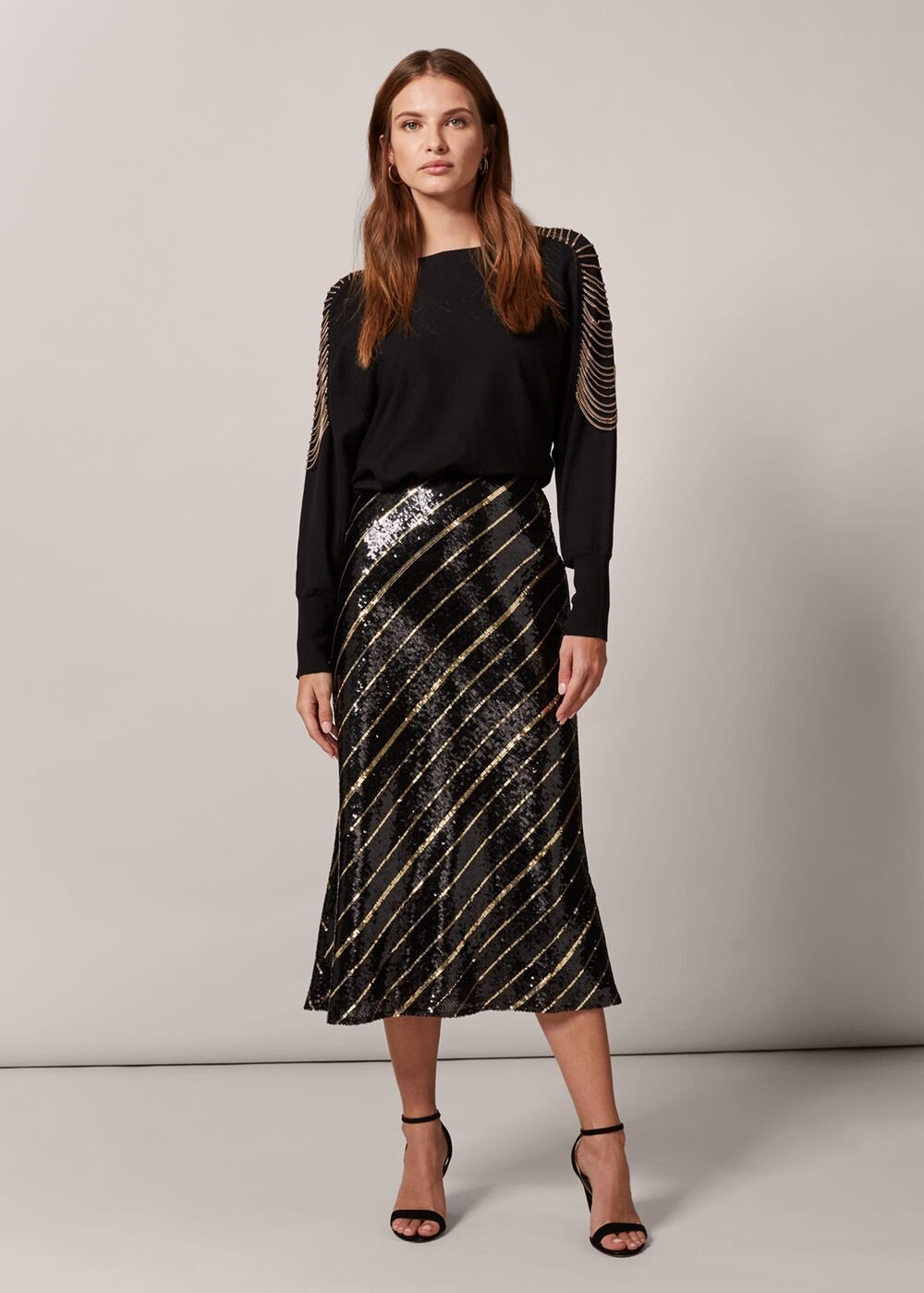 Giana Stripe Sequin Skirt Black/Bronze