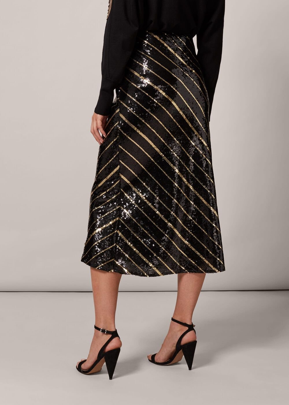 Giana Stripe Sequin Skirt Black/Bronze