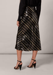 Giana Stripe Sequin Skirt Black/Bronze