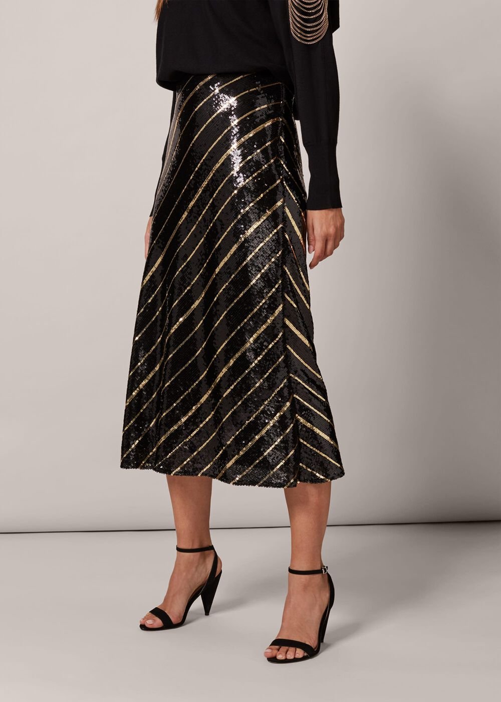 Giana Stripe Sequin Skirt Black/Bronze