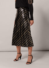 Giana Stripe Sequin Skirt Black/Bronze