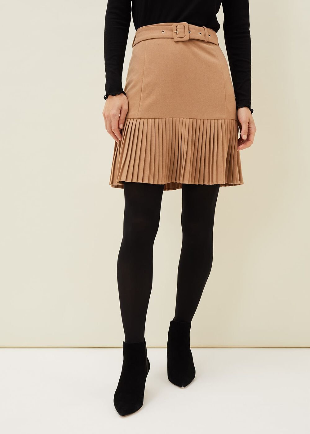 Annabel Pleated Mini Skirt Camel