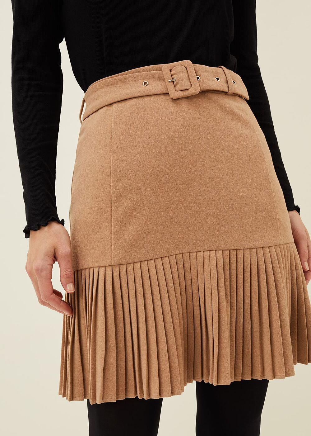 Annabel Pleated Mini Skirt Camel