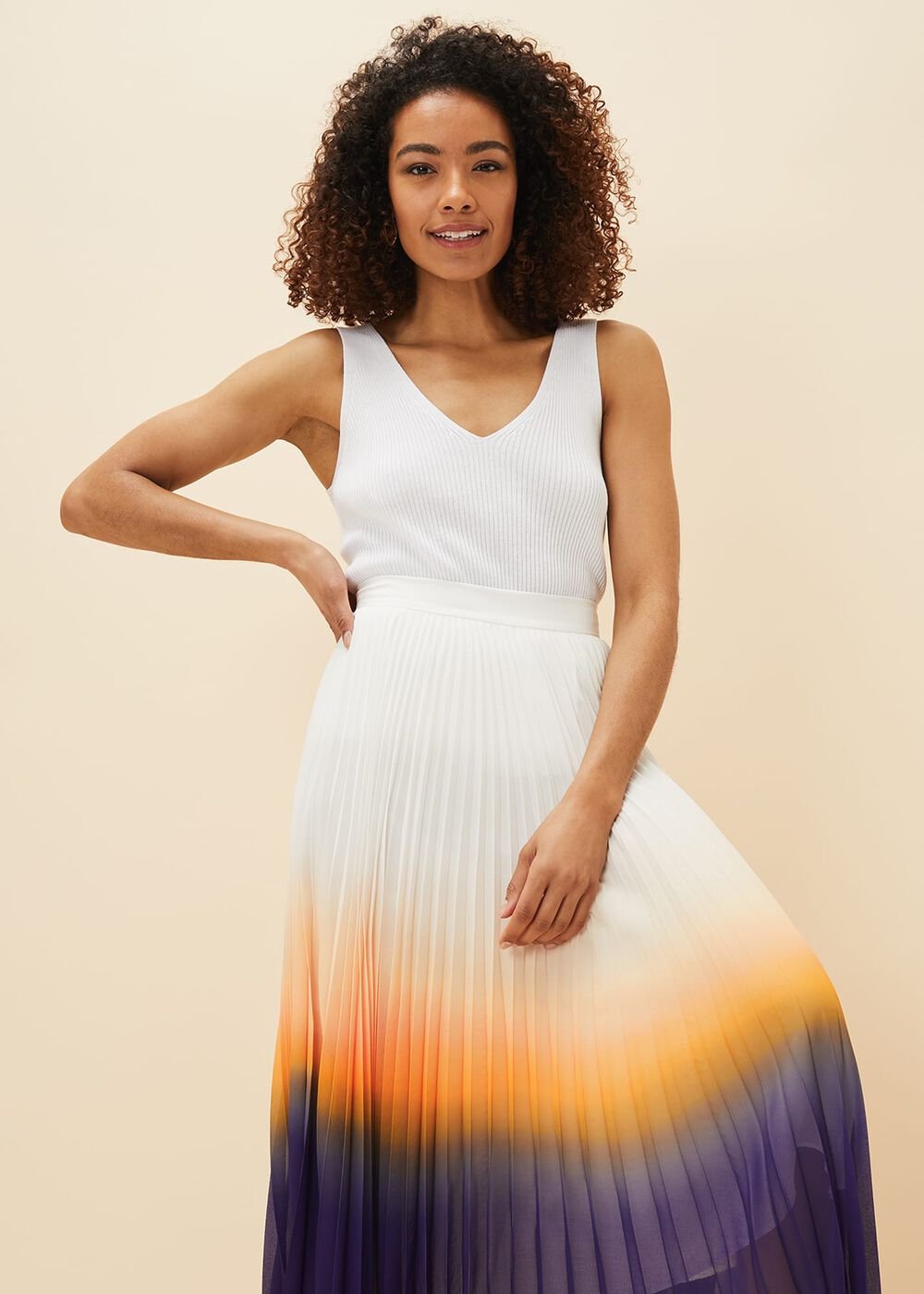 Raya Pleated Dip Dye Skirt Violet/Cream