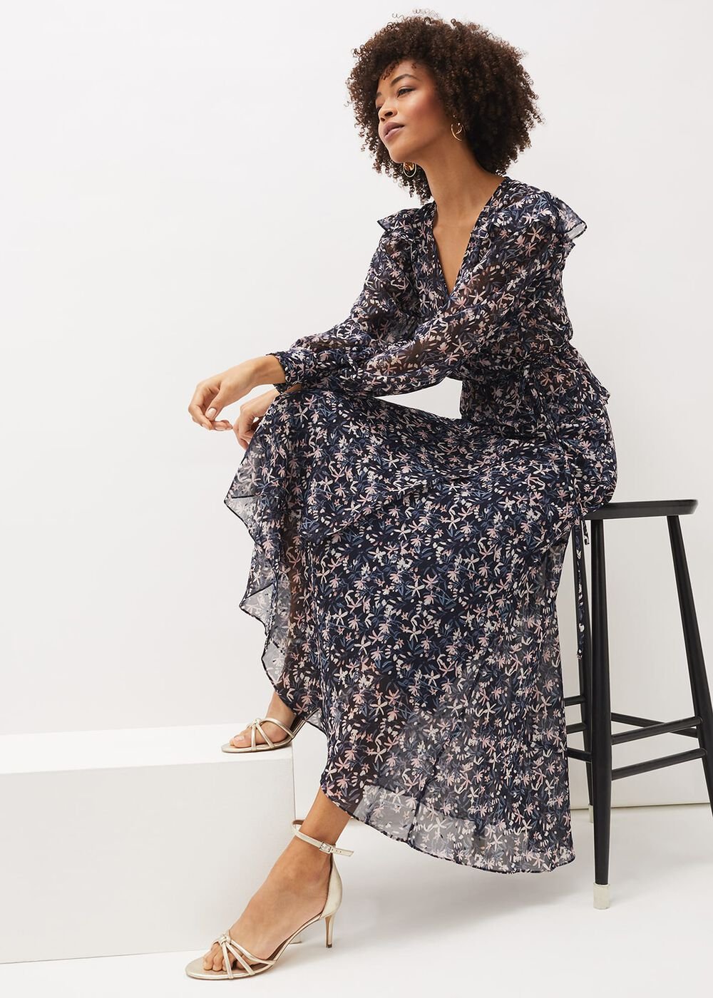 Lola Floral Co-Ord Maxi Skirt Navy/Pink