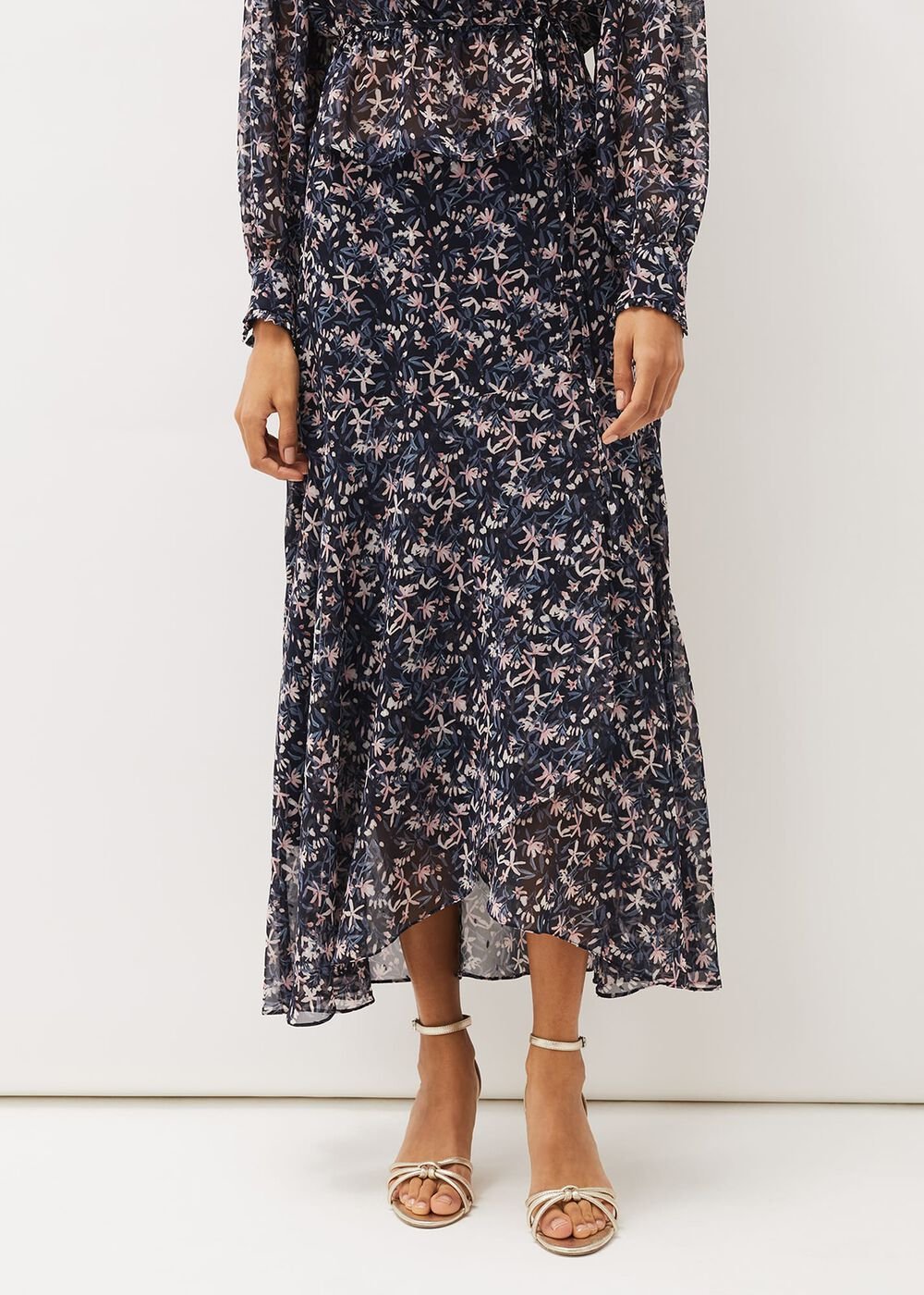 Lola Floral Co-Ord Maxi Skirt Navy/Pink