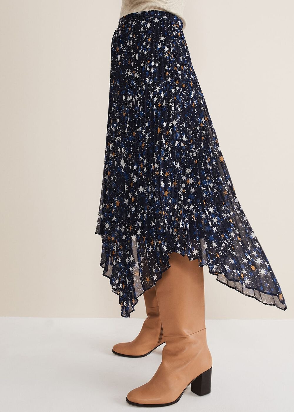 Zeba Star Pleated Midi Skirt Blue