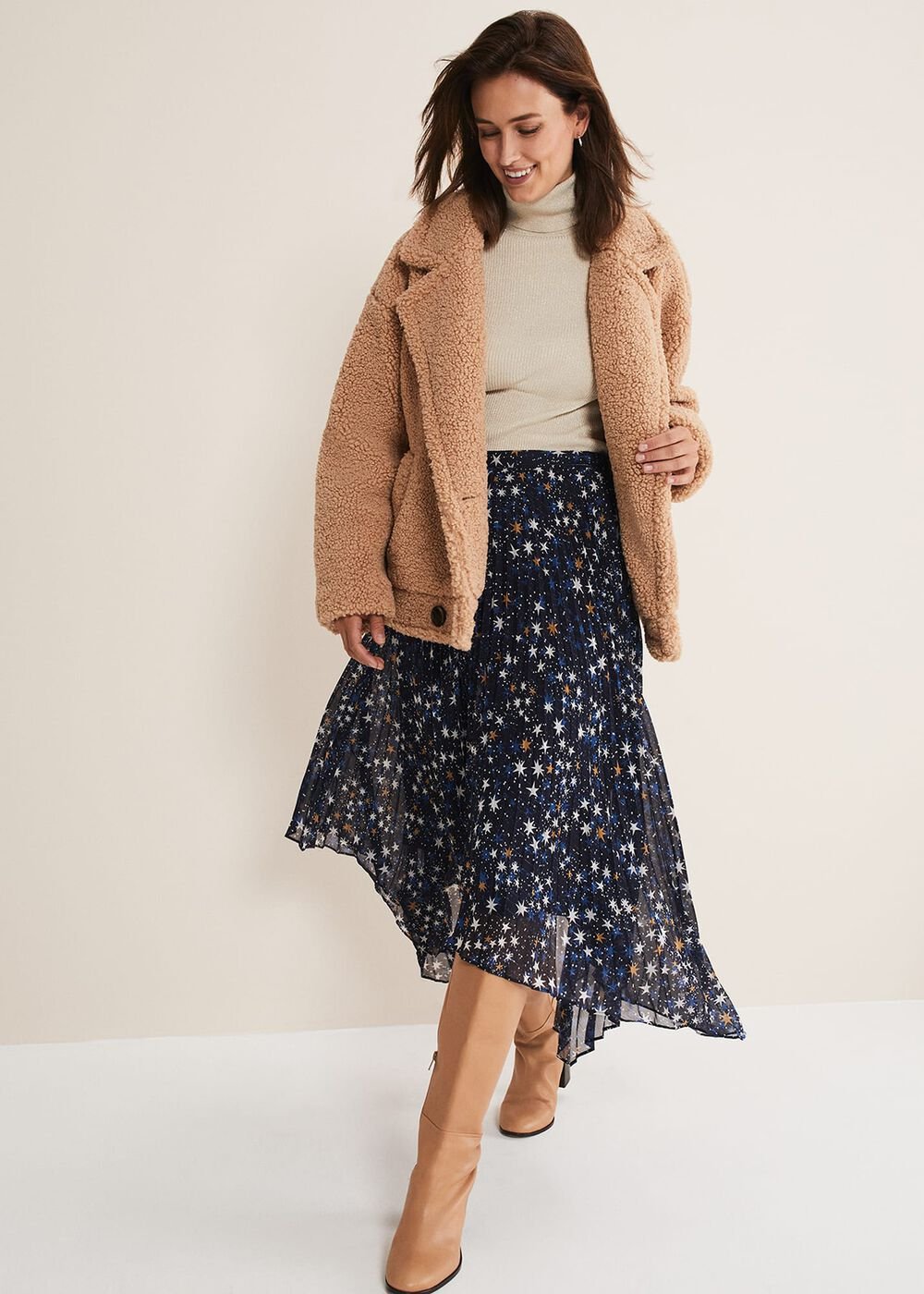 Zeba Star Pleated Midi Skirt Blue