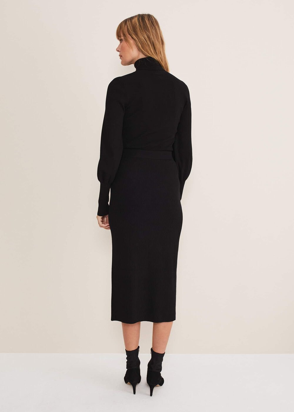 Irina Ribbed Button Detail Knit Skirt Black
