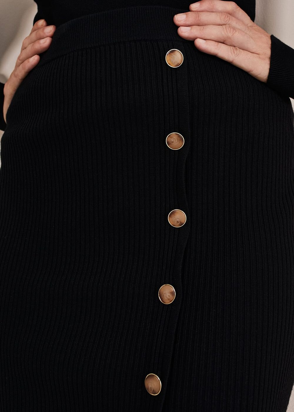 Irina Ribbed Button Detail Knit Skirt Black