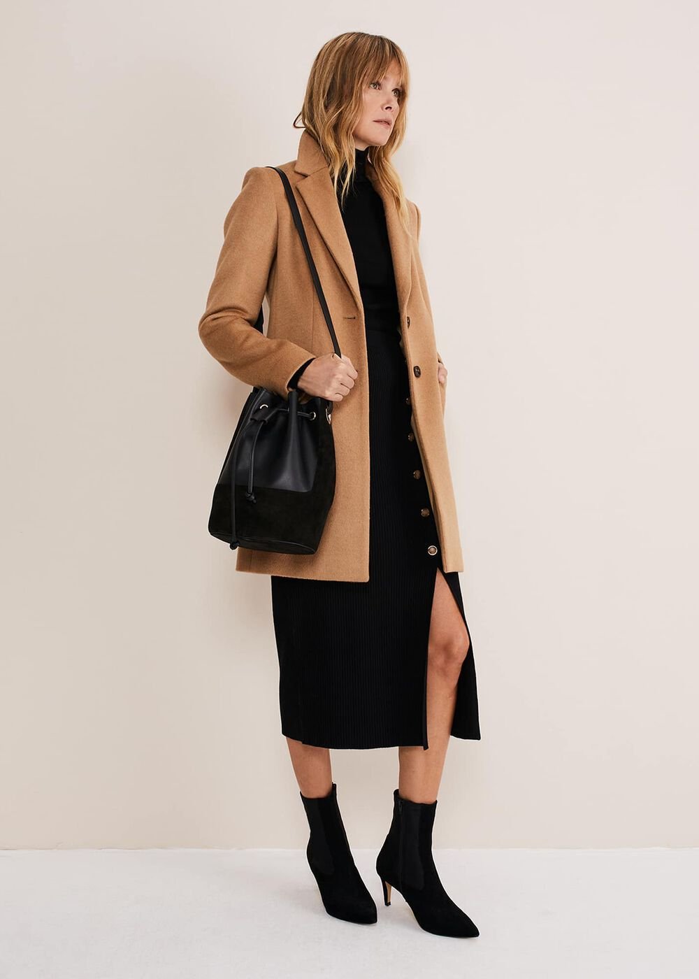 Irina Ribbed Button Detail Knit Skirt Black