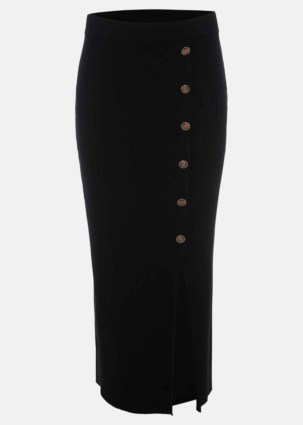Irina Ribbed Button Detail Knit Skirt Black