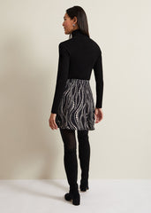 Ilaria Flippy Mini Pearl Print Skirt Black