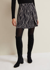 Ilaria Flippy Mini Pearl Print Skirt Black