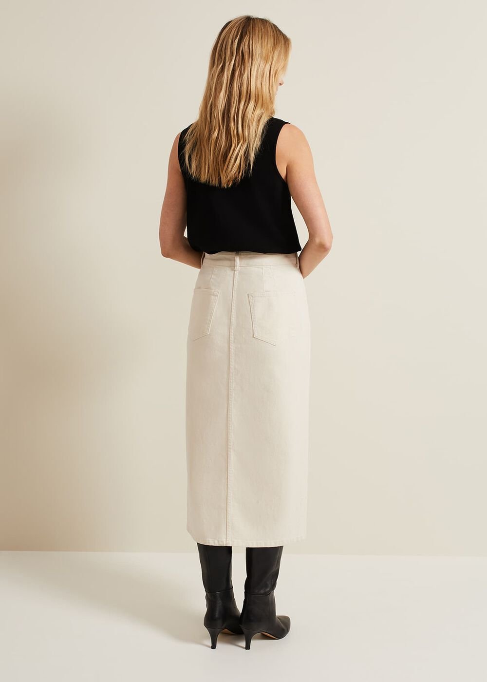 Amani Ecru Denim Midi Skirt Natural