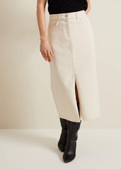 Amani Ecru Denim Midi Skirt Natural