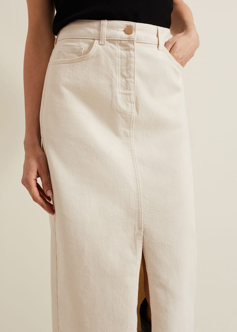 Amani Ecru Denim Midi Skirt Natural