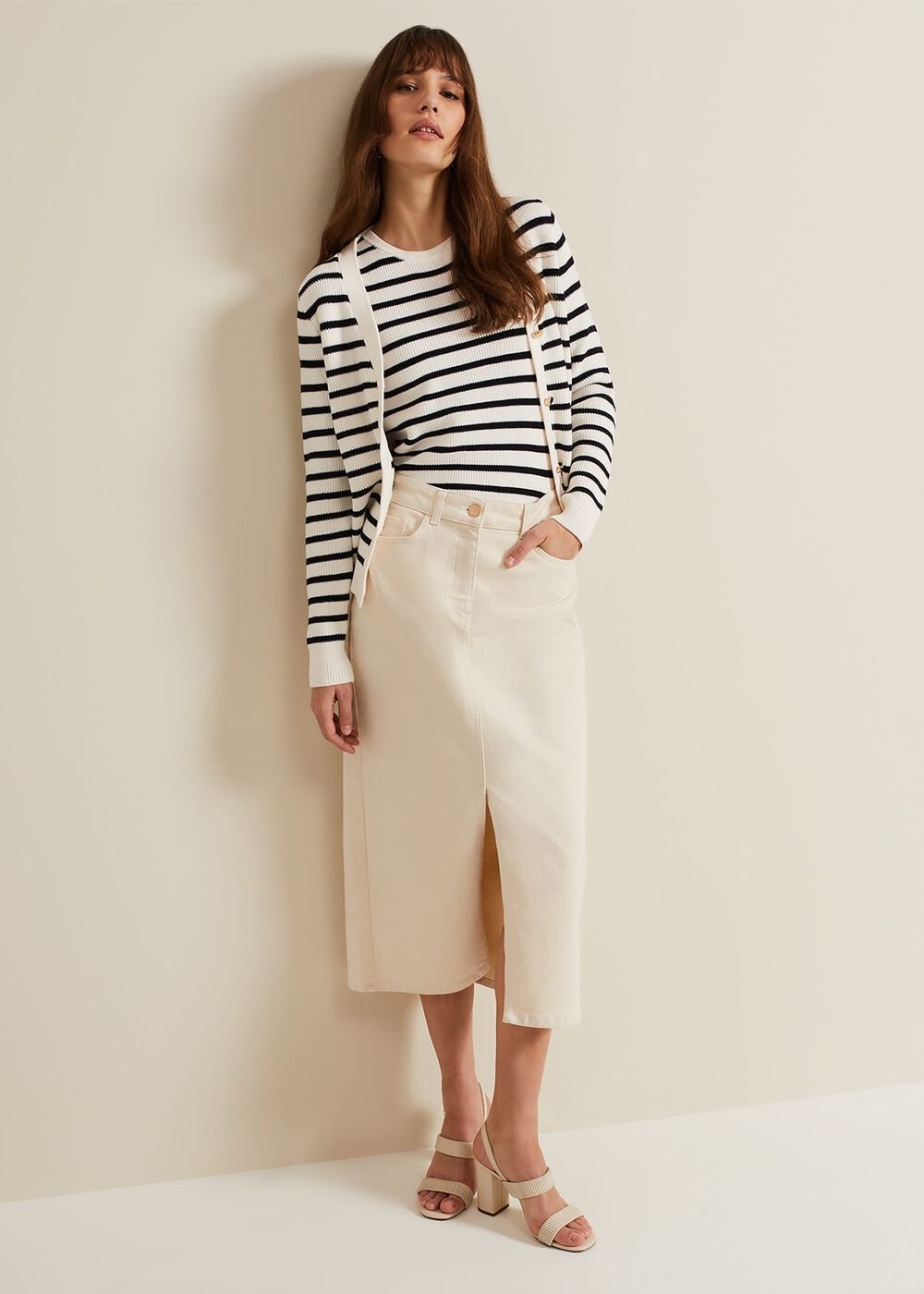 Amani Ecru Denim Midi Skirt Natural