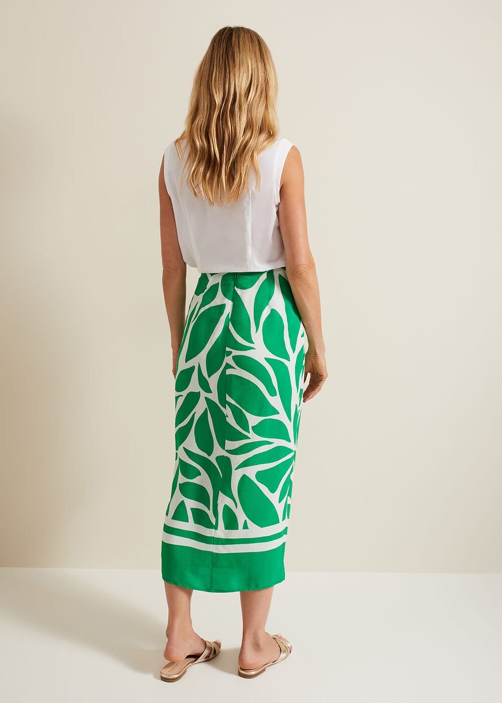 Presley Leaf Print Skirt Green