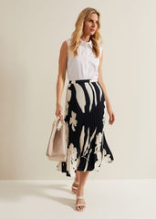 Elmina Floral Pleated Skirt Navy/Ivory