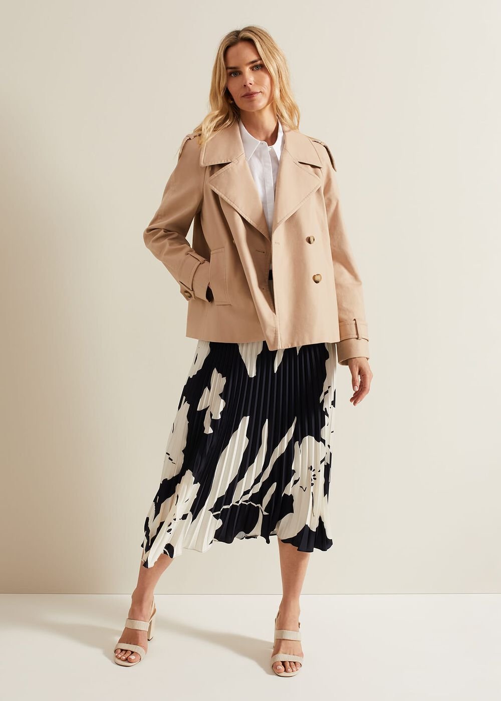 Elmina Floral Pleated Skirt Navy/Ivory